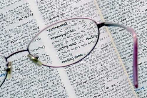 Reading glasses and words book